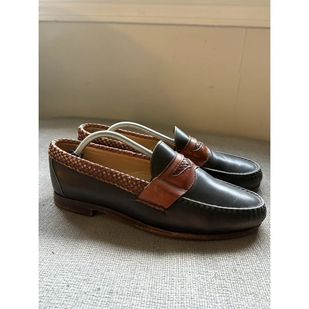 Allen Edmonds Newcastle Penny Loafers Men 10.5D Black Brown Braided Leather USA